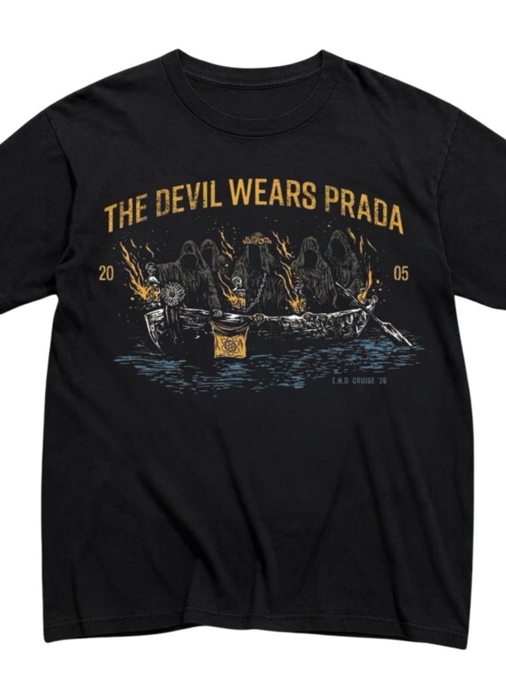 Gildan Black The Devil Wears Prada Graphic Tee with Gold and Blue Accents